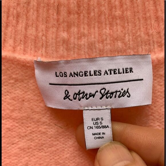 Atelier & Other Stories pink/light coral fluffy V neck sweater, front buttons, S - Picture 2 of 12